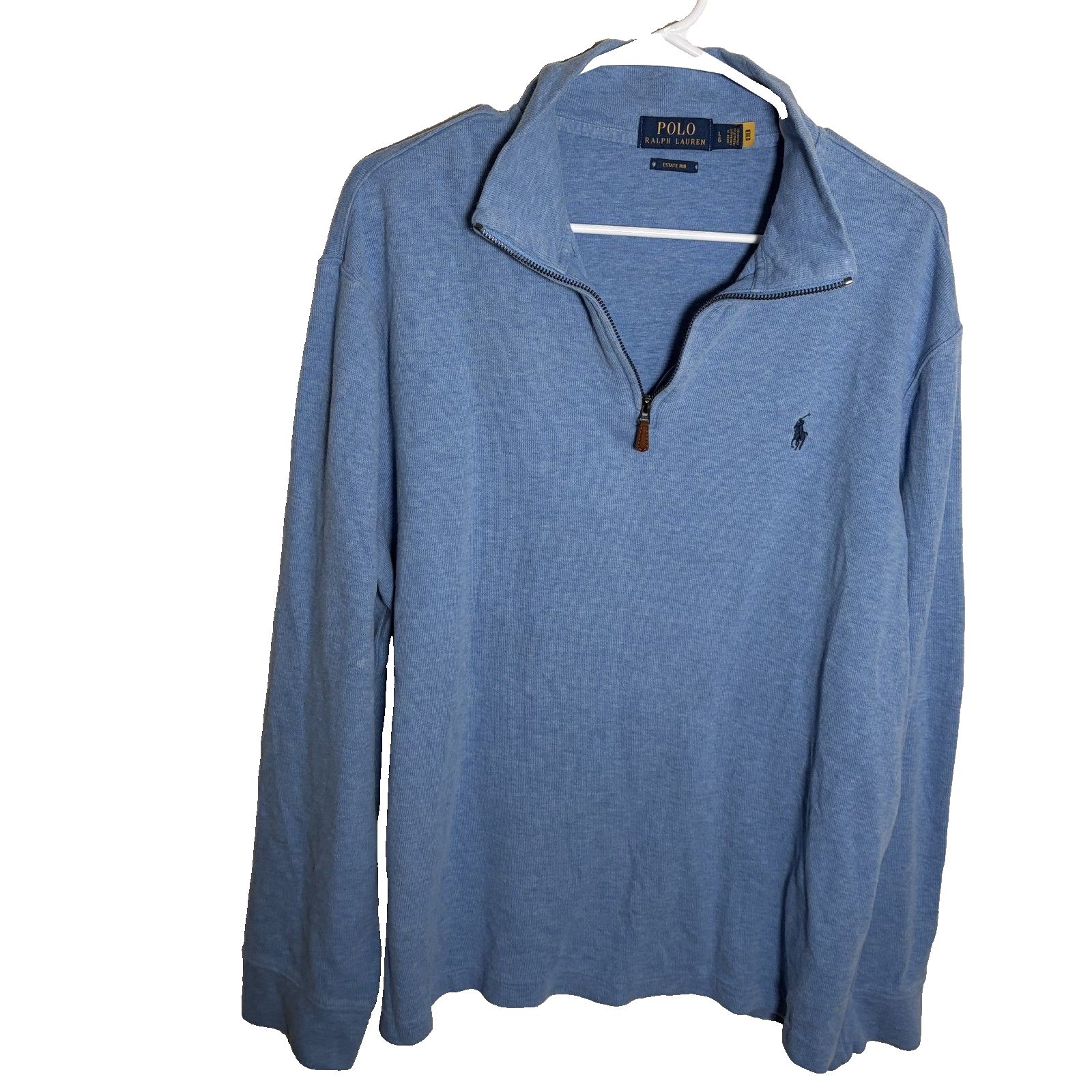 Polo Ralph Lauren Sweatshirt Men's Large 1/4 Estate Rib Blue Sweater Long Sleeve